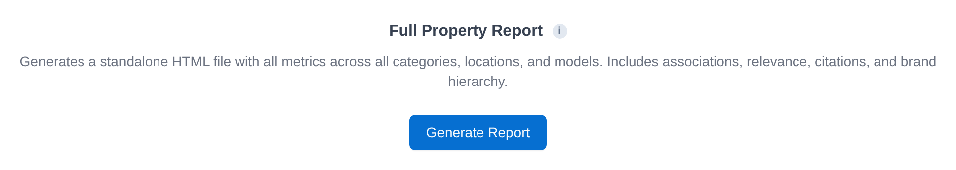 The Report tab in the DEJAN App: Full Property Report heading, a one-line description and the Generate Report button.