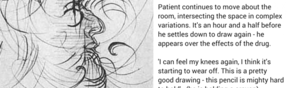 Delicate profile built from fine spiralling and curling pen lines